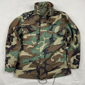Vintage Military M-65 Field Jacket Mens Medium Long Camo Cold Weather Hoodie